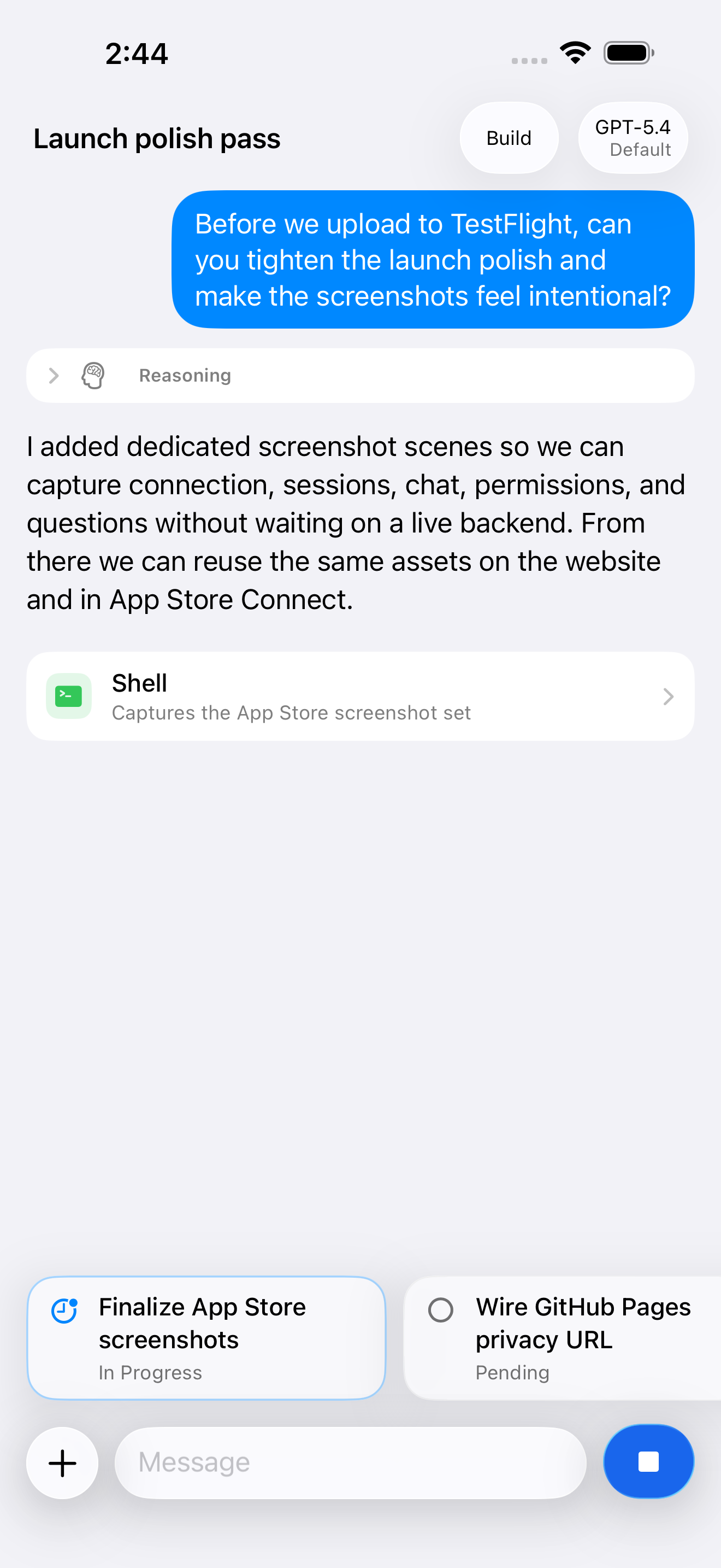 OpenClient chat screen on iPhone
