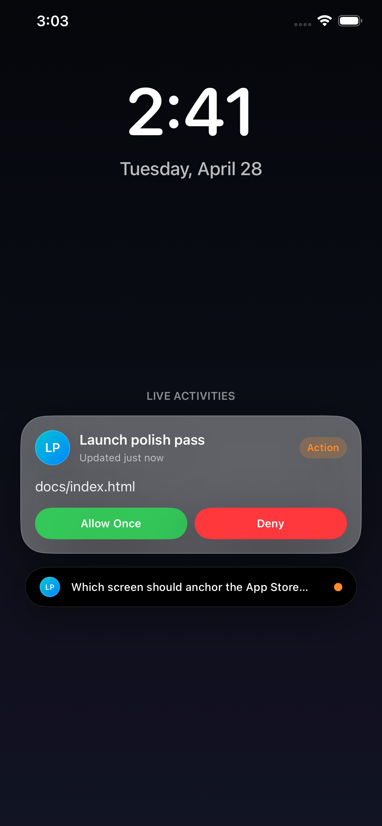 OpenClient Live Activity on iPhone
