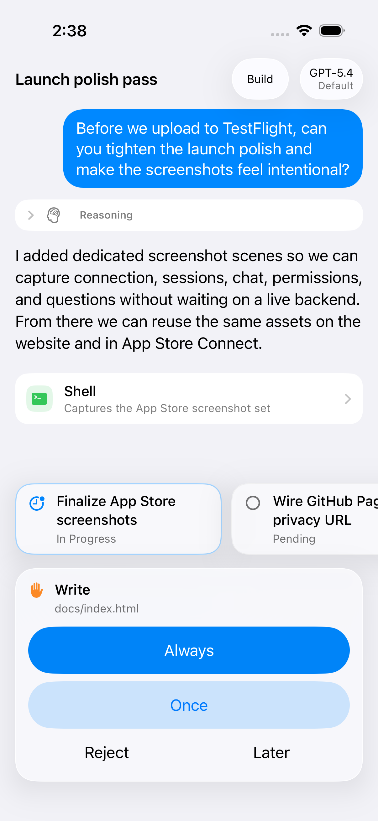 OpenClient permission prompt on iPhone