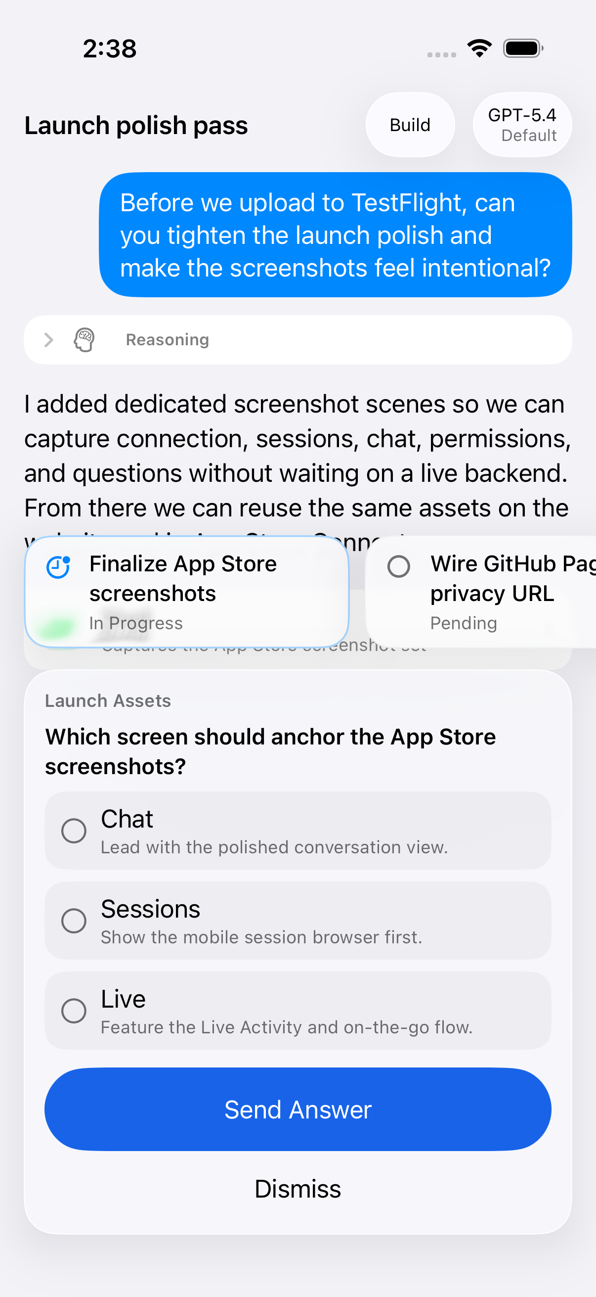 OpenClient question prompt on iPhone